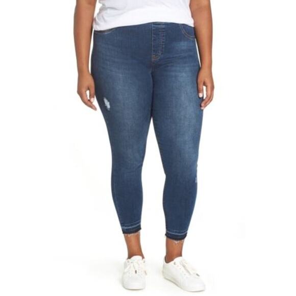 SPANX Denim - SPANX High Rise Skinny Elastic Waist Stretchy Jean Distressed Size Large